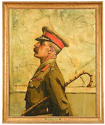 Portrait of Brigadier-General John Nicholson (1863-1924) in profile, head and shoulders, in uniform, a cane under his arm by Raymond Woog - Auction record, sale price, and art valuation. Compare with similar artists and explore comparable artworks.