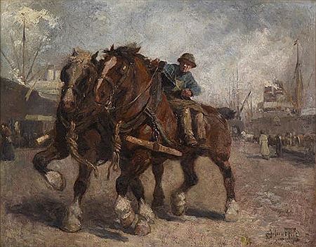 Chevaux de halage dans le port d'Anvers.