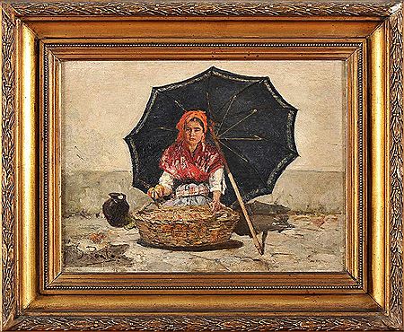 Sample artwork by Silva Porto (1850 - 1893), known for naturalist painting style, landscapes, free brushstroke technique - View similar artists and auction records