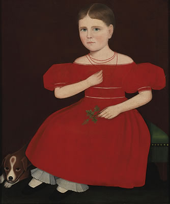 Girl in a Red Dress with a Dog by Ammi Phillips - Auction record, sale price, and art valuation. Compare with similar artists and explore comparable artworks.