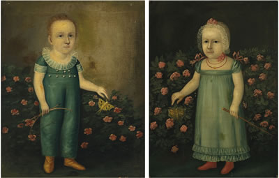 A Pair of Portraits: A Boy and Girl with Butterflies