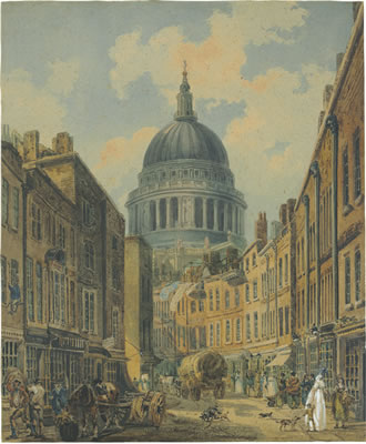 St. Paul’s Cathedral from St. Martin’s-le-Grand, London by Thomas Girtin - Auction record, sale price, and art valuation. Compare with similar artists and explore comparable artworks.