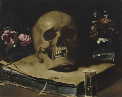 A vanitas still life with a skull atop a book, an hourglass and two glass vases of flowers by Giovanni Francesco (Guercino) Barbieri - Auction record, sale price, and art valuation. Compare with similar artists and explore comparable artworks.