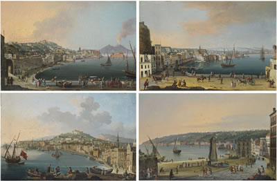 The Riviera di Chiaia, Naples, from the Convento di Sant Antonio, with Vesuvius beyond; Posillipo, Naples, from the Riviera di Chiaia; The Strada Nuova, Naples, looking towards the Castello del Ovo; Naples; and The Strada di Santa Lucia, Naples, from Pizz