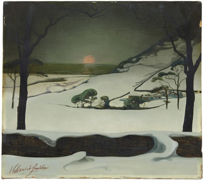 Paysage d'hiver, coucher du soleil