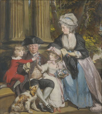 Andrew Grote (1710-1788) with wife Mary Anne Culverdon (1740-1797) and children, William and Marianne, with their spaniel