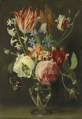 Flowers in a glass vase with a red admiral butterfly by Daniel Seghers - Auction record, sale price, and art valuation. Compare with similar artists and explore comparable artworks.