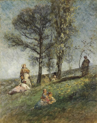 A young family under trees on a hill by Adolphe Joseph Thomas Monticelli - Auction record, sale price, and art valuation. Compare with similar artists and explore comparable artworks.