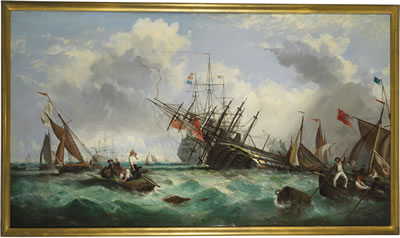The loss of the 100-gun First Rate H.M.S. Royal George at Spithead, 29 August 1782 by William E D Stuart - Auction record, sale price, and art valuation. Compare with similar artists and explore comparable artworks.