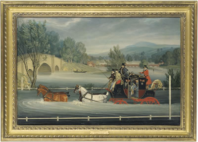A mail coach in a flood near Shillingford Bridge, Berkshire