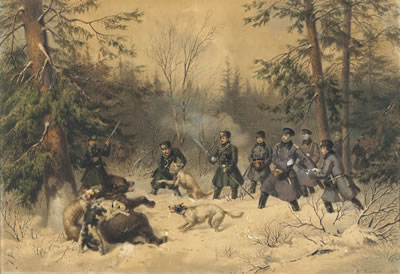 Sample artwork by Franz Teichel (Born 1816), known for drawing and watercolor painting, imperial hunting scenes - View similar artists and auction records
