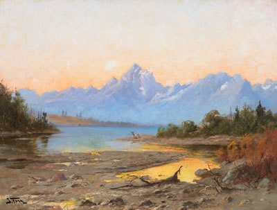 "Outlet of Jackson Lake with Teton Mountains, Wyoming"