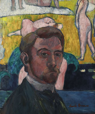 Autoportrait au tableau "Baigneuses à la vache rouge" ou Autoportrait aux nus