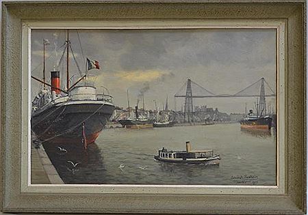 Nantes, le port et le pont transbordeur, 1951.