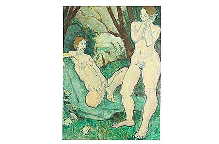 Two Figures in Green Landscape