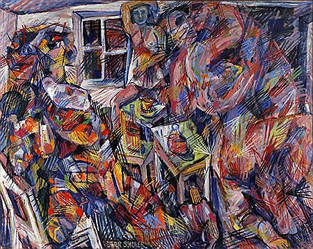 Interieur mit Personengruppe, um 1949