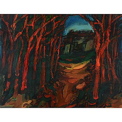 Landscape with red trees