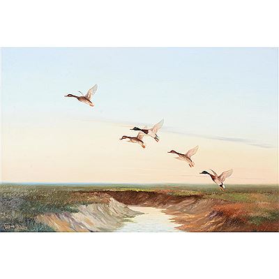 Mallards take flight by Wilfrid Bailey - Auction record, sale price, and art valuation. Compare with similar artists and explore comparable artworks.