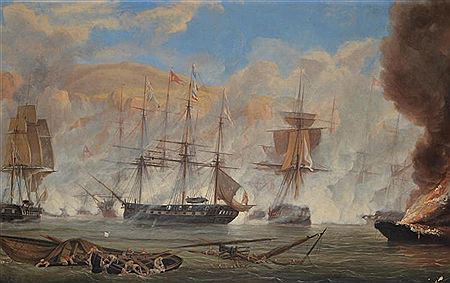 H.M.S. Talbot, Captain Hon. F. Spencer in Action on Naverino by John Christian Schetky - Auction record, sale price, and art valuation. Compare with similar artists and explore comparable artworks.