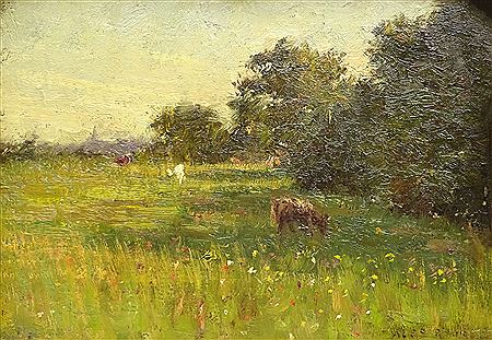 Cattle Grazing in the Meadow by Alfred Rigg - Auction record, sale price, and art valuation. Compare with similar artists and explore comparable artworks.