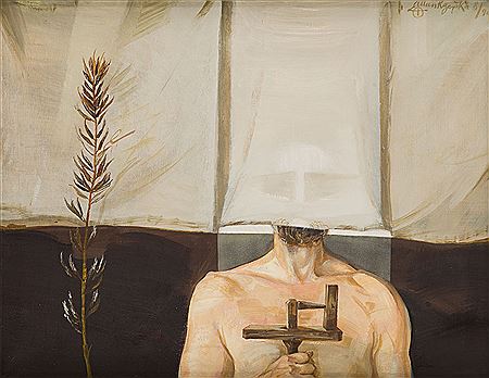 Sample artwork by Allan Rzepka (Born 1940), known for symbolist surrealist painting - View similar artists and auction records