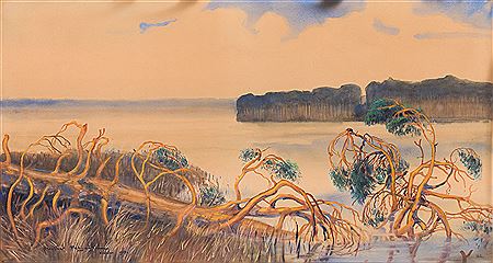 Landscape with a river, 1917 by Stanislas Poraj Fabijanski - Auction record, sale price, and art valuation. Compare with similar artists and explore comparable artworks.
