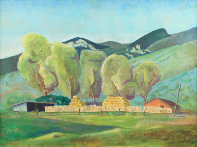 Haystacks at Taos by Ed Curry - Auction record, sale price, and art valuation. Compare with similar artists and explore comparable artworks.
