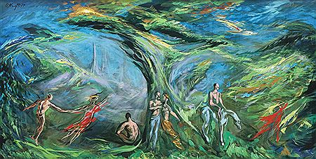 Untitled. Lovers and figures in a surreal landscape. 1974