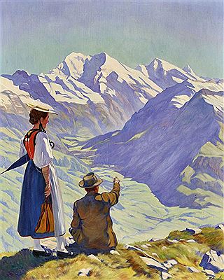 Frau in Freudenberger Tracht und Mann vor dem Balmhorn.