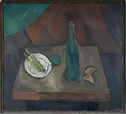 Stillleben mit grüner Flasche (1979) by Klaus Roenspiess - Auction record, sale price, and art valuation. Compare with similar artists and explore comparable artworks.