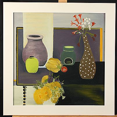 Still life with small lime green pot