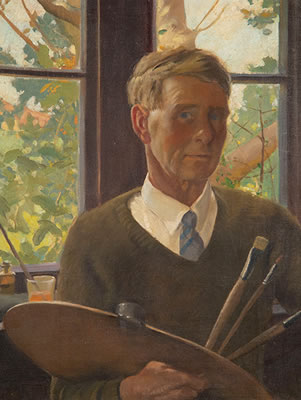 Self Portrait with artist's palette c 1950 by Colin Lovell-Smith - Auction record, sale price, and art valuation. Compare with similar artists and explore comparable artworks.