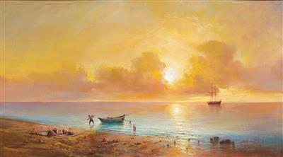 Sunset on the Black Sea Coast by Grigorij Kapustin - Auction record, sale price, and art valuation. Compare with similar artists and explore comparable artworks.