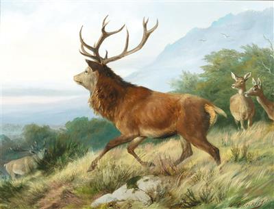 Red Deer in the Rutting Season by Carl Deiker - Auction record, sale price, and art valuation. Compare with similar artists and explore comparable artworks.