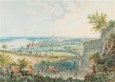 A view of Vienna, over Nußdorf, the Danube and vinyards