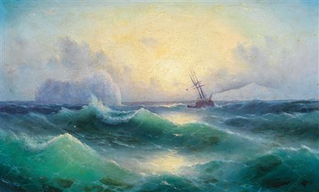 Stormy sea with an iceberg by Grigorij Kapustin - Auction record, sale price, and art valuation. Compare with similar artists and explore comparable artworks.