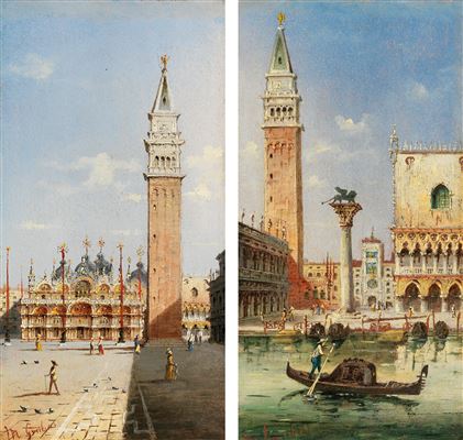 Venice, a view of St Mark’s Square and a view of St Mark’s Column and the Campanile (2)