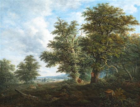 A hilly landscape with a traveller resting under a copse of oak trees by Johann Jakob Dorner the Younger - Auction record, sale price, and art valuation. Compare with similar artists and explore comparable artworks.