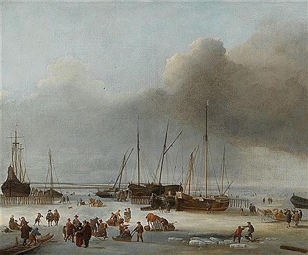 Ice-skating on the Eastern Docks of Amsterdam