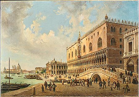 The Doge’s Palace, the Piazzetta and the Biblioteca in Venice, with Santa Maria della Salute beyond