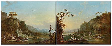 Pair of river landscapes with figures