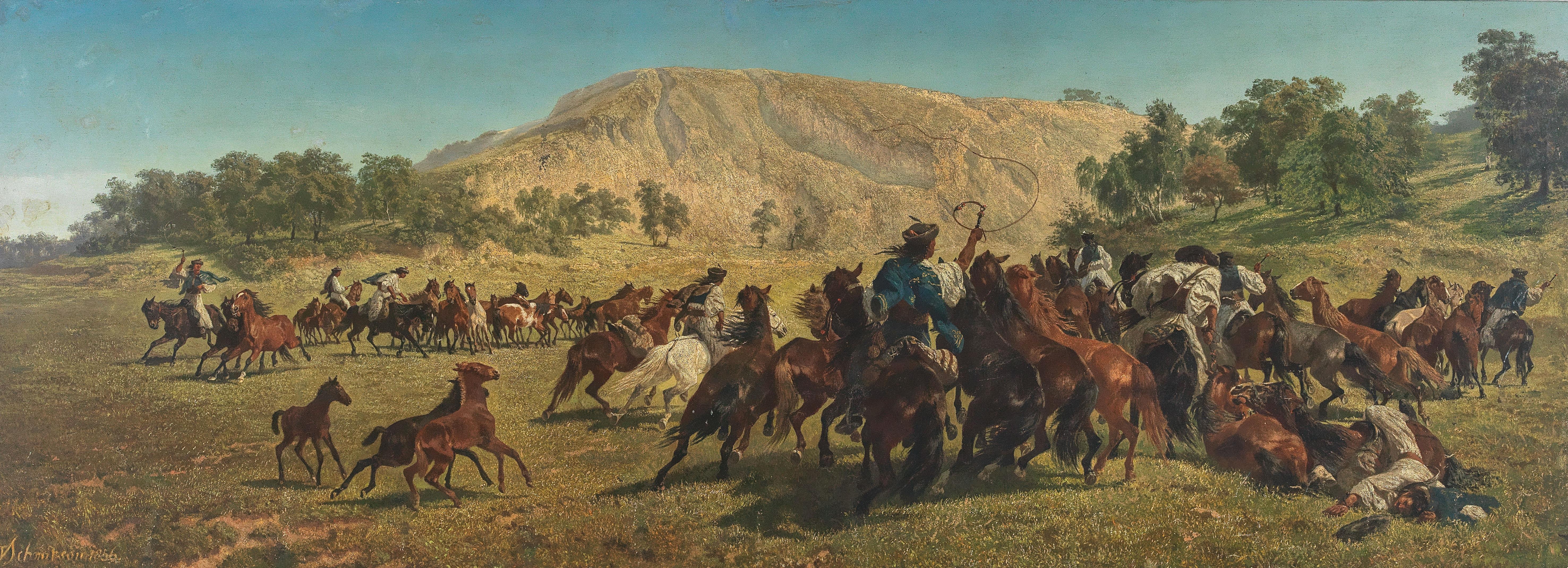 Csikós bei der Arbeit mit ungarischen Wildpferden by Teutwart Schmitson - Auction record, sale price, and art valuation. Compare with similar artists and explore comparable artworks.