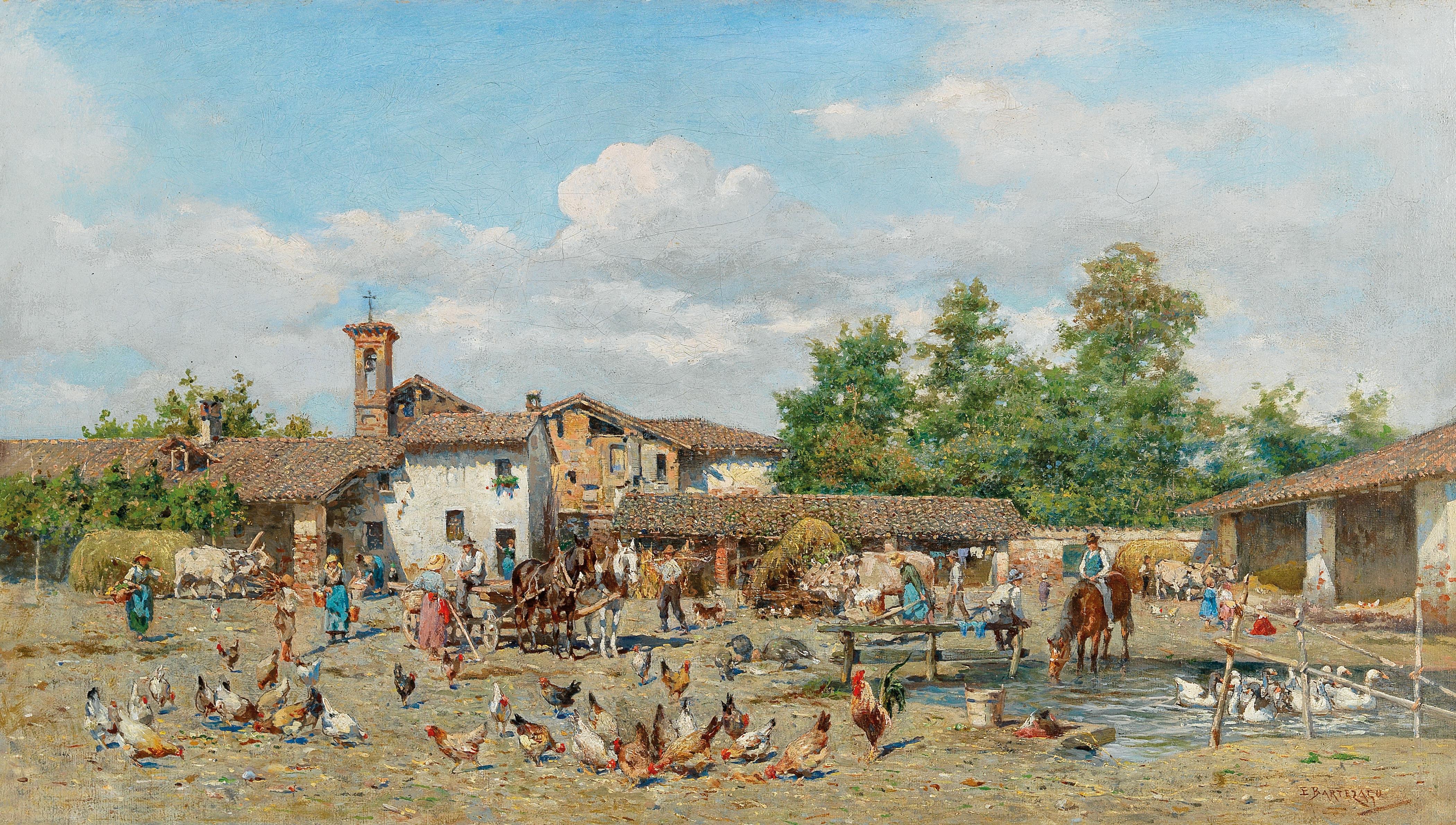 Buntes Treiben vor dem Dorf
