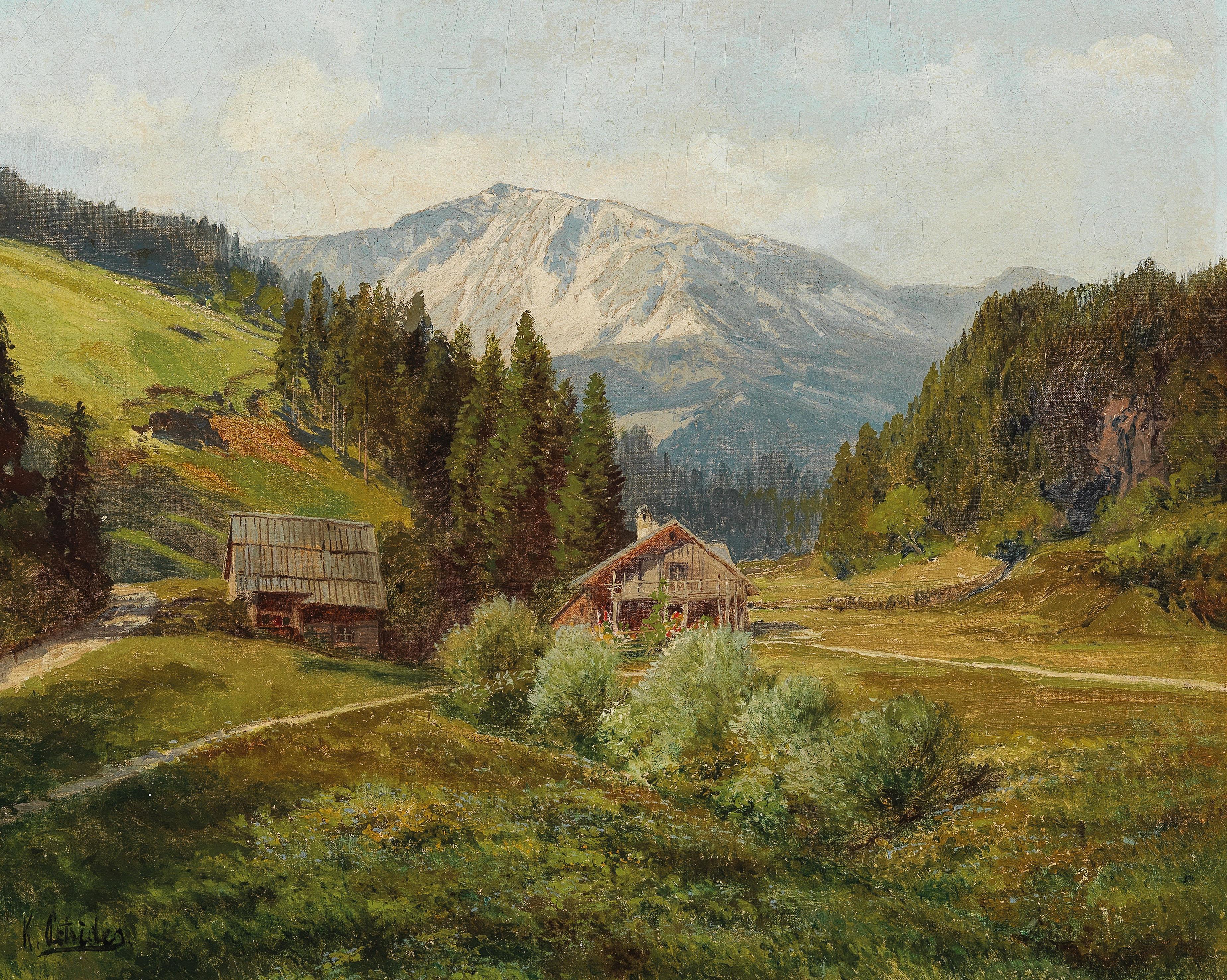 Ansicht einer Alm, im Hintergrund der Schneeberg, Niederösterreich