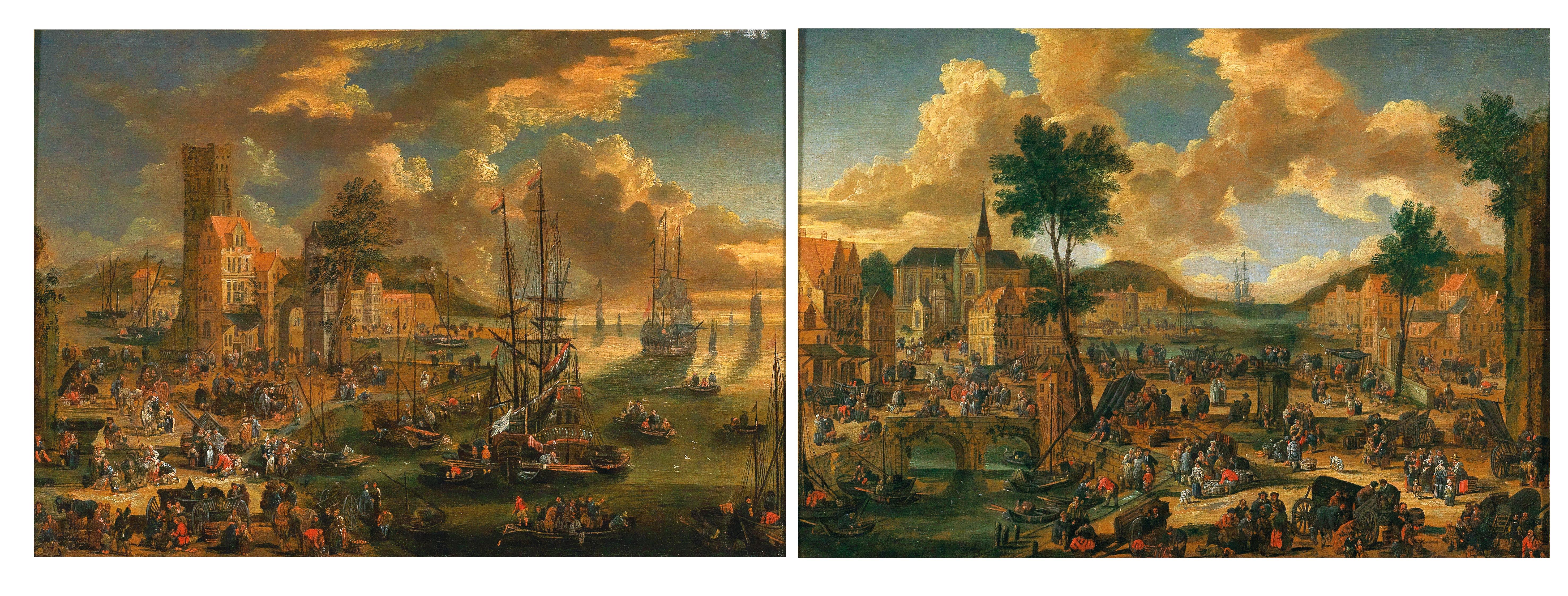 Two harbour scenes (a pair)