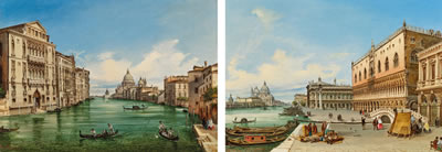 Venice, a view of the Grand Canal from Palazzo Cavalli in the direction of Santa Maria della Salute; Venice, the Molo with the Palazzo Ducale