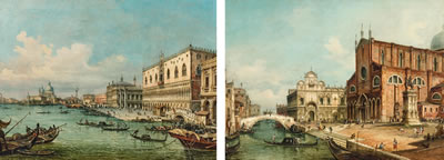 Venice, a view of Campo dei Santi Giovanni e Paolo; Venice, the Molo with Palazzo Ducale
