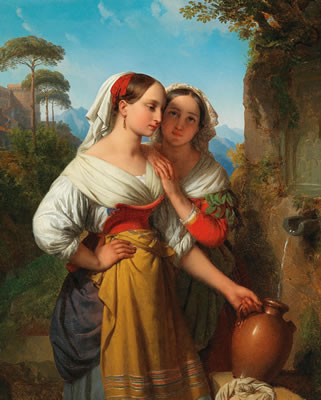 Young Italian women at the fountain