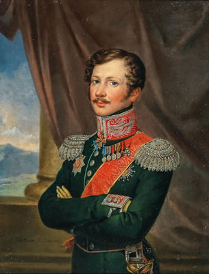 Three-quarter length portrait of the Major General of the Imperial Russian Army Pavel Yakovlevich (Paul Andreas) von Rennenkampff (Helmet, Livonia 1790–1857 Saint Petersburg