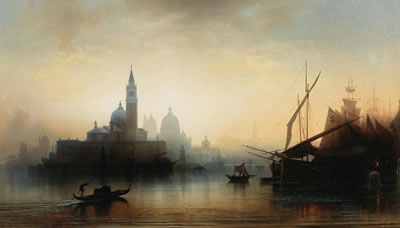 Venice in moonlight, a view of San Giorgio Maggiore, in the background the dome of Santa Maria della Salute